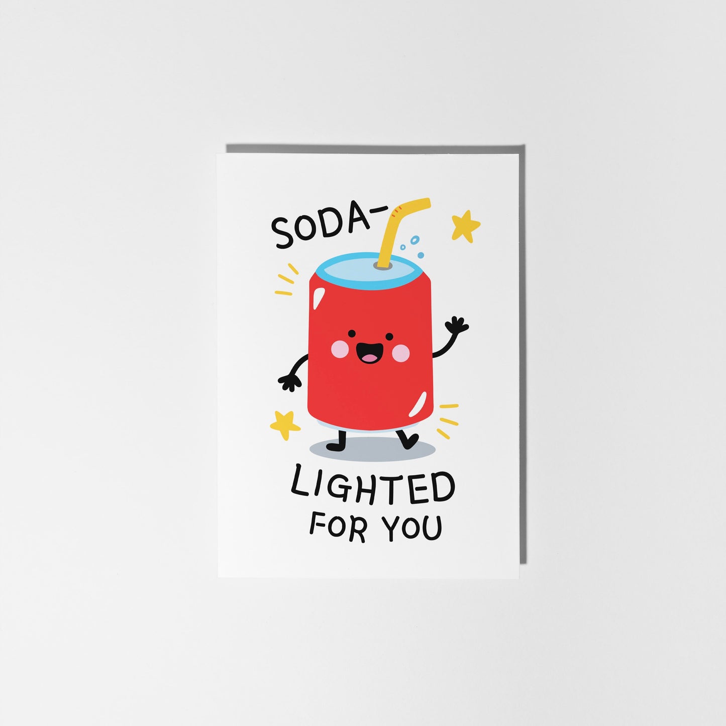Cartoon soda can with a straw on a white background