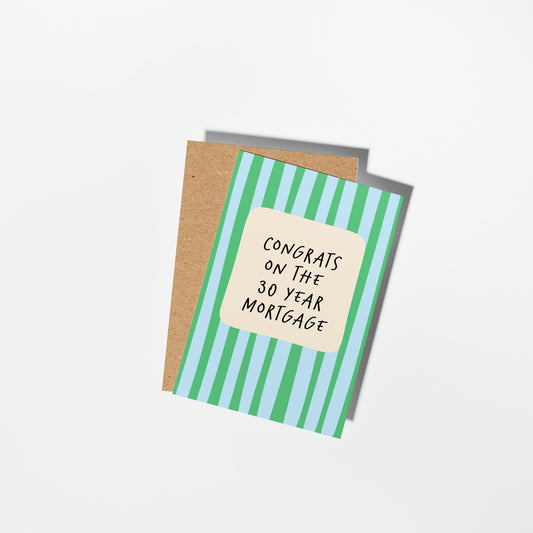 Greeting card with green stripes and text on a white background
