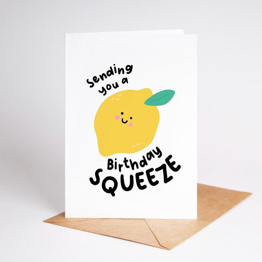 Lemon Birthday Squeeze Card – Sending You a Birthday Squeeze – Cute Card for Her, Him, Friend, Punny Fruit Card, Cute Happy Birthday - PulpKo