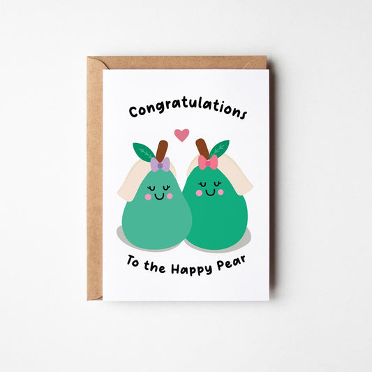 Mrs and Mrs Wedding Card, Lesbian Wedding Card, Funny Cute Wedding Pear Card, Quirky Wedding Card for Gay Couples - PulpKo