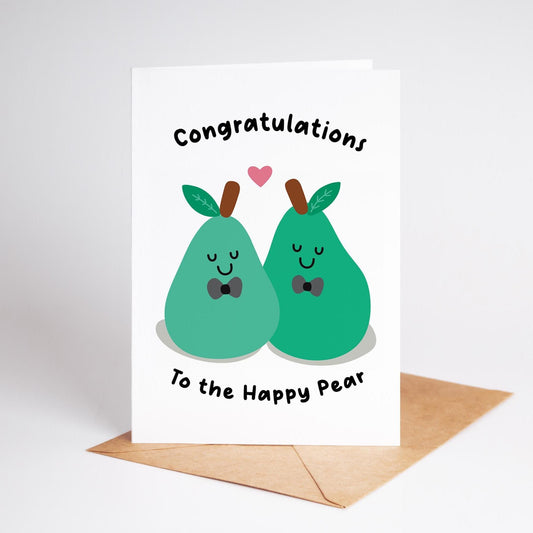 Mr and Mr Wedding Card, Gay Wedding Card, Funny Cute Wedding Pear Card, Quirky Wedding Card for Gay Couples - PulpKo