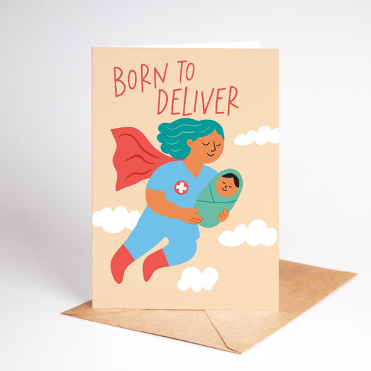 Midwife Born to Deliver, Nurse Thank You Card, Appreciation Card for Labor and Delivery Nurse - PulpKo