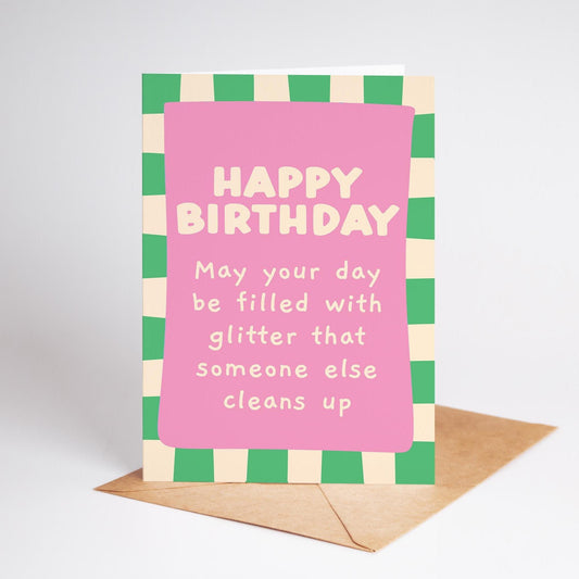 Best Friend Birthday Card, Funny Glitter Birthday Card, Bold Pink & Green Happy Birthday Card for Her, Bestie, Friend, Sister - PulpKo