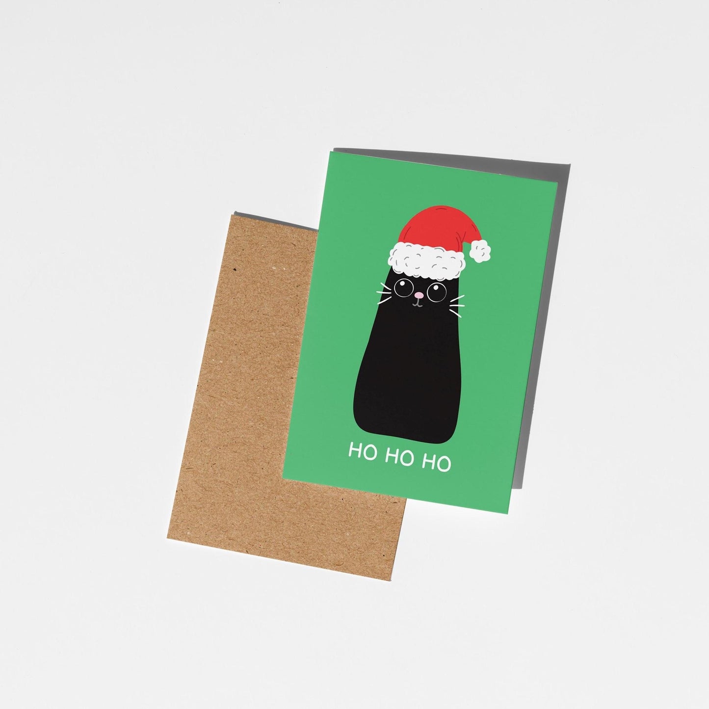 Ho Ho Ho Cat Christmas Card, Cute Black Cat Christmas Card - PulpKo