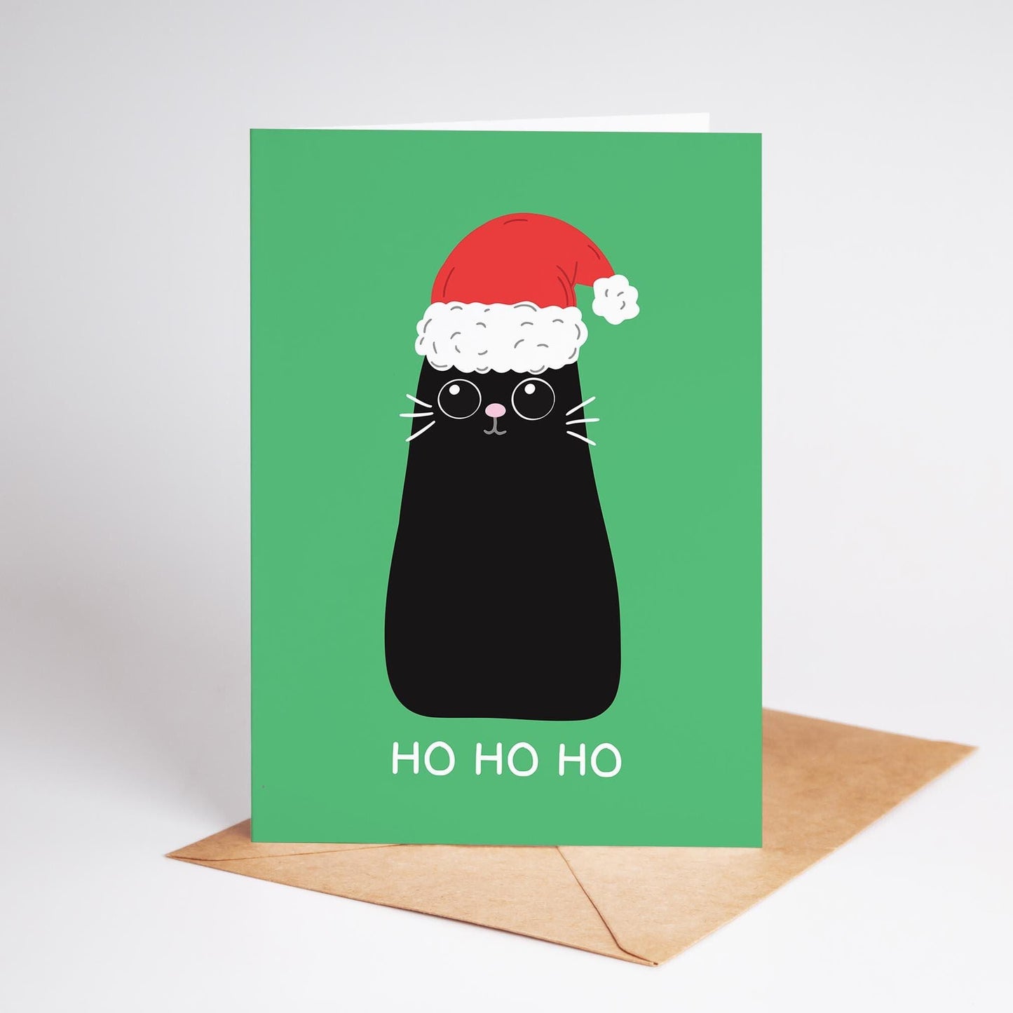 Ho Ho Ho Cat Christmas Card, Cute Black Cat Christmas Card - PulpKo