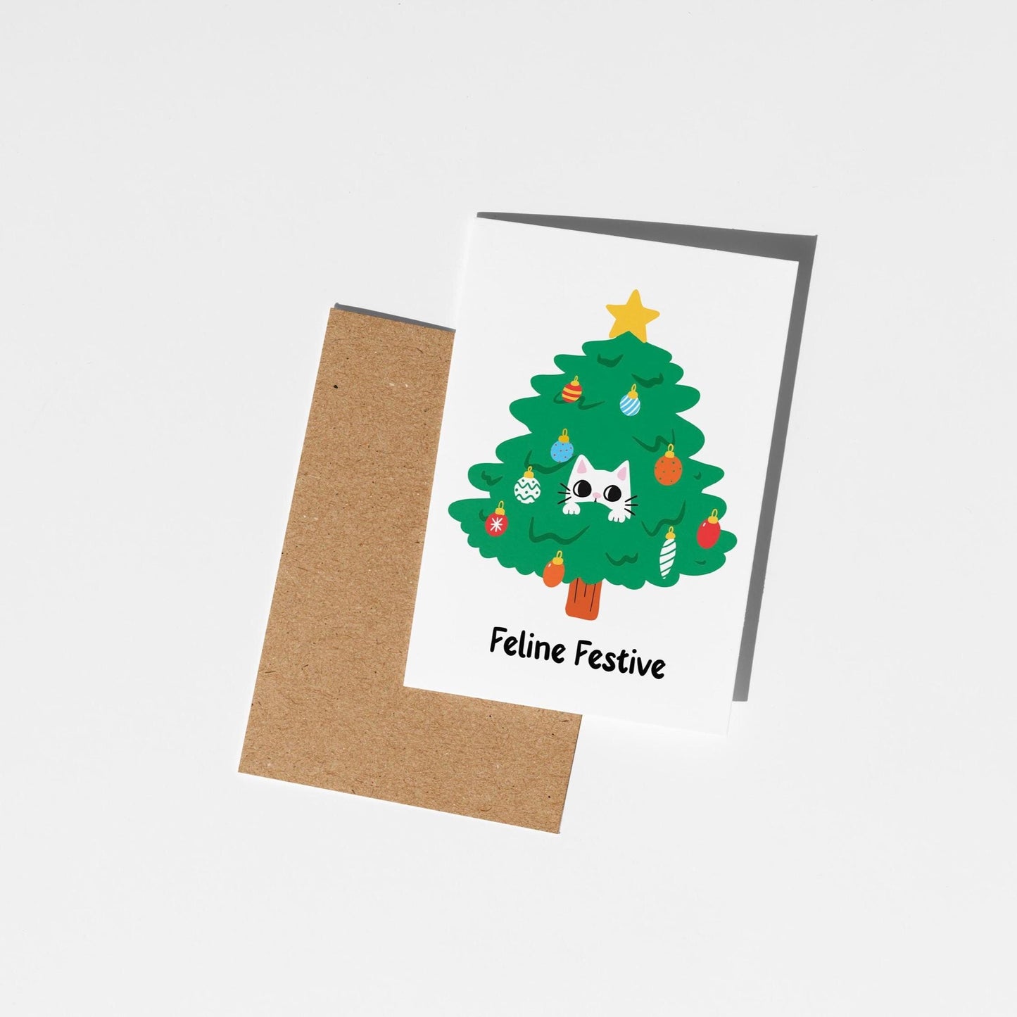Feline Festive; Punny Cat Christmas Card - PulpKo