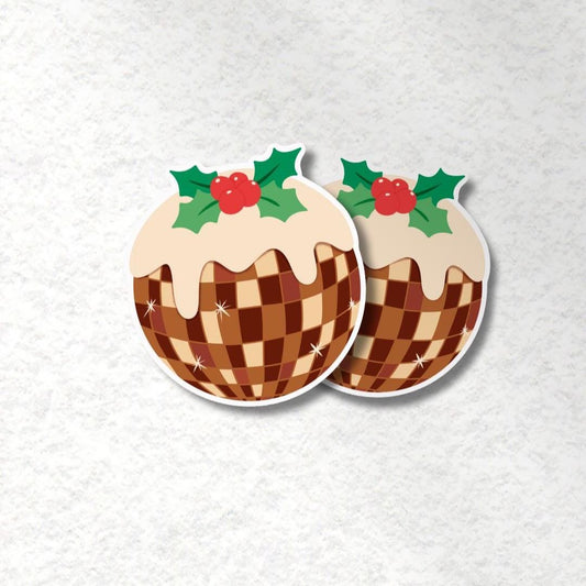 Disco Pudding Sticker; Christmas Pudding Disco Ball Vinyl Sticker - PulpKo