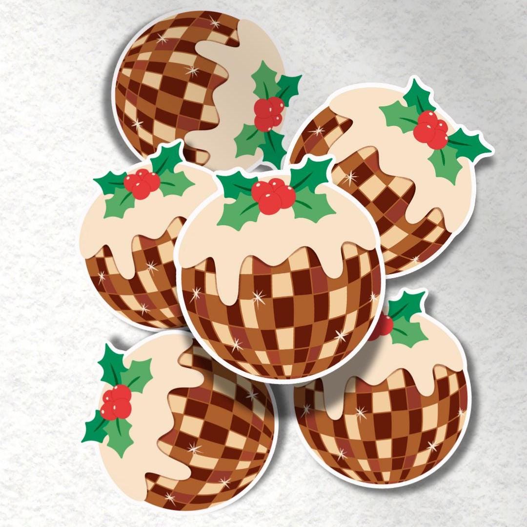 Disco Pudding Sticker; Christmas Pudding Disco Ball Vinyl Sticker - PulpKo