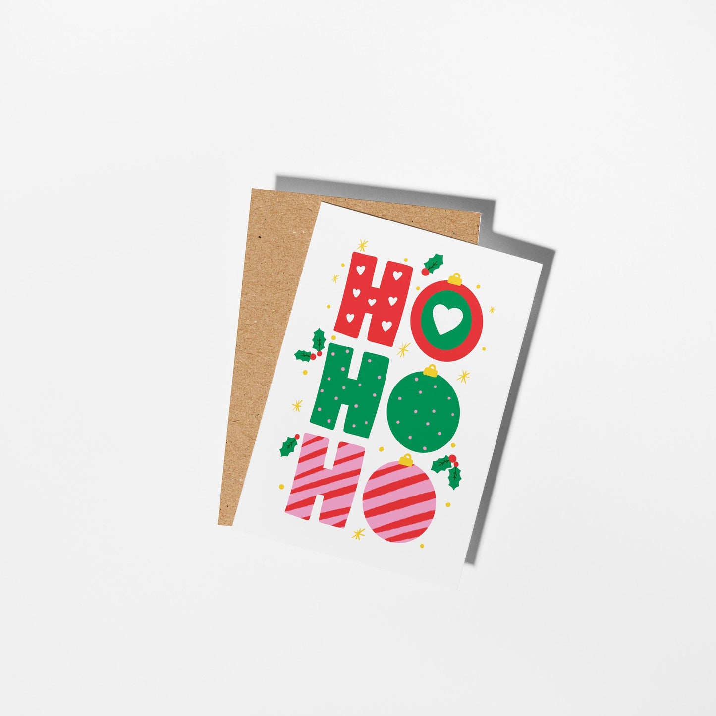 Ho Ho Ho Christmas Card – Colourful Festive Bauble Design - PulpKo