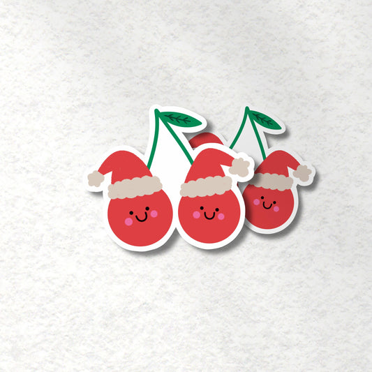 Christmas Cherry Sticker – Cute Kawaii Fruit Vinyl Sticker with Santa Hats - PulpKo
