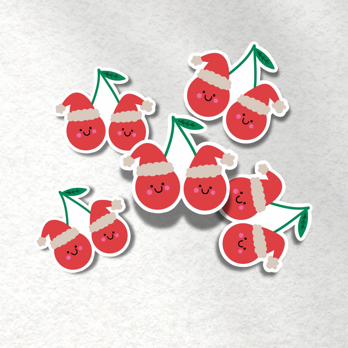 Christmas Cherry Sticker – Cute Kawaii Fruit Vinyl Sticker with Santa Hats - PulpKo