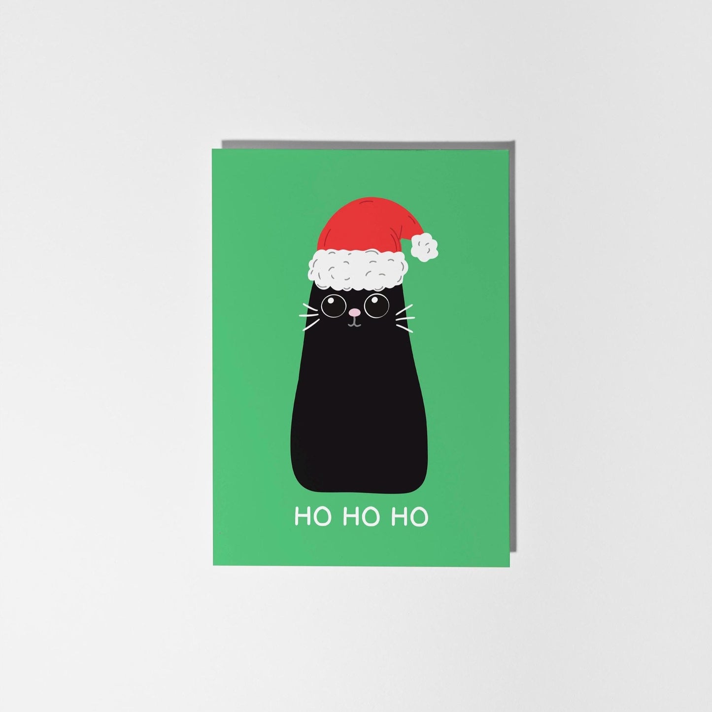 Ho Ho Ho Cat Christmas Card, Cute Black Cat Christmas Card - PulpKo