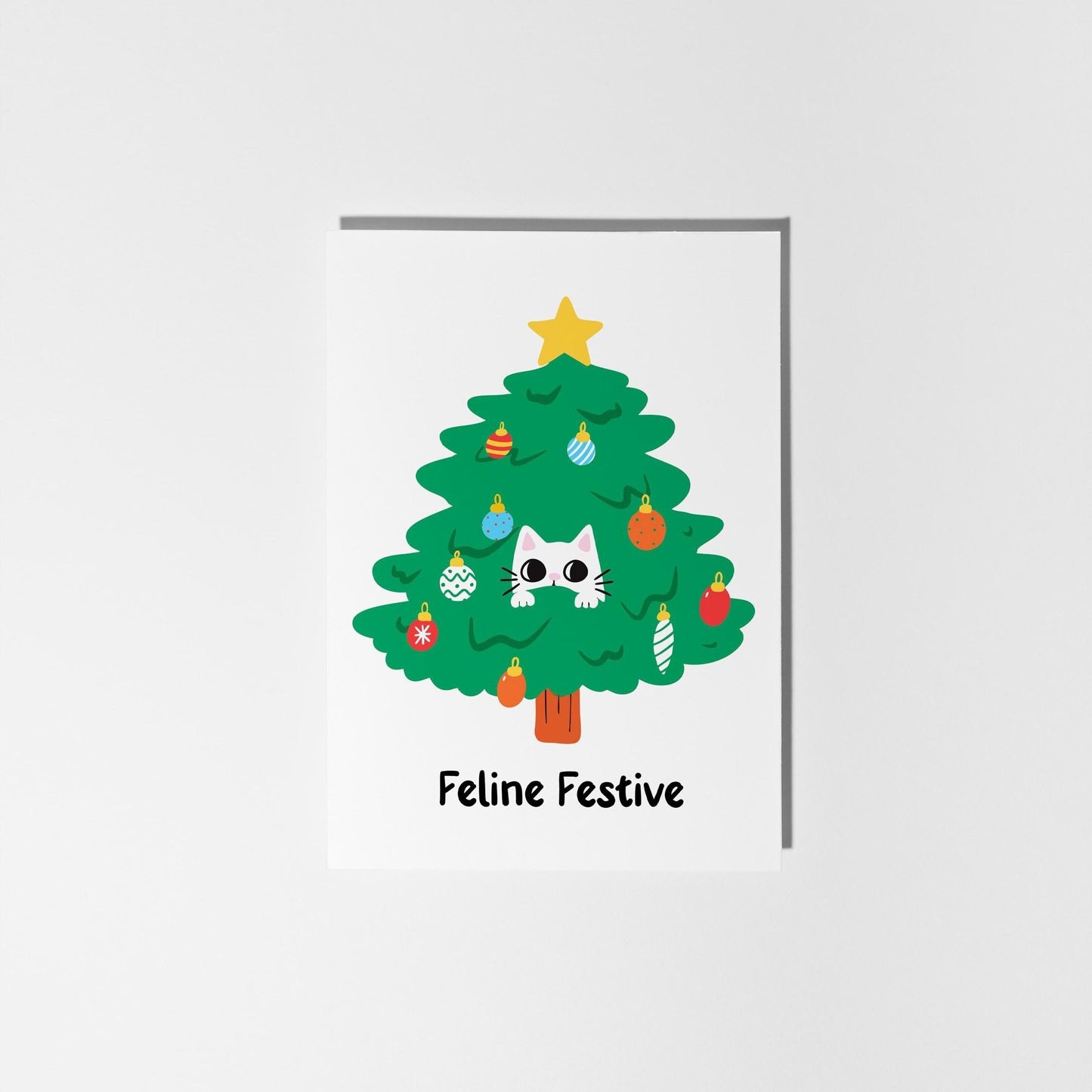 Feline Festive; Punny Cat Christmas Card - PulpKo