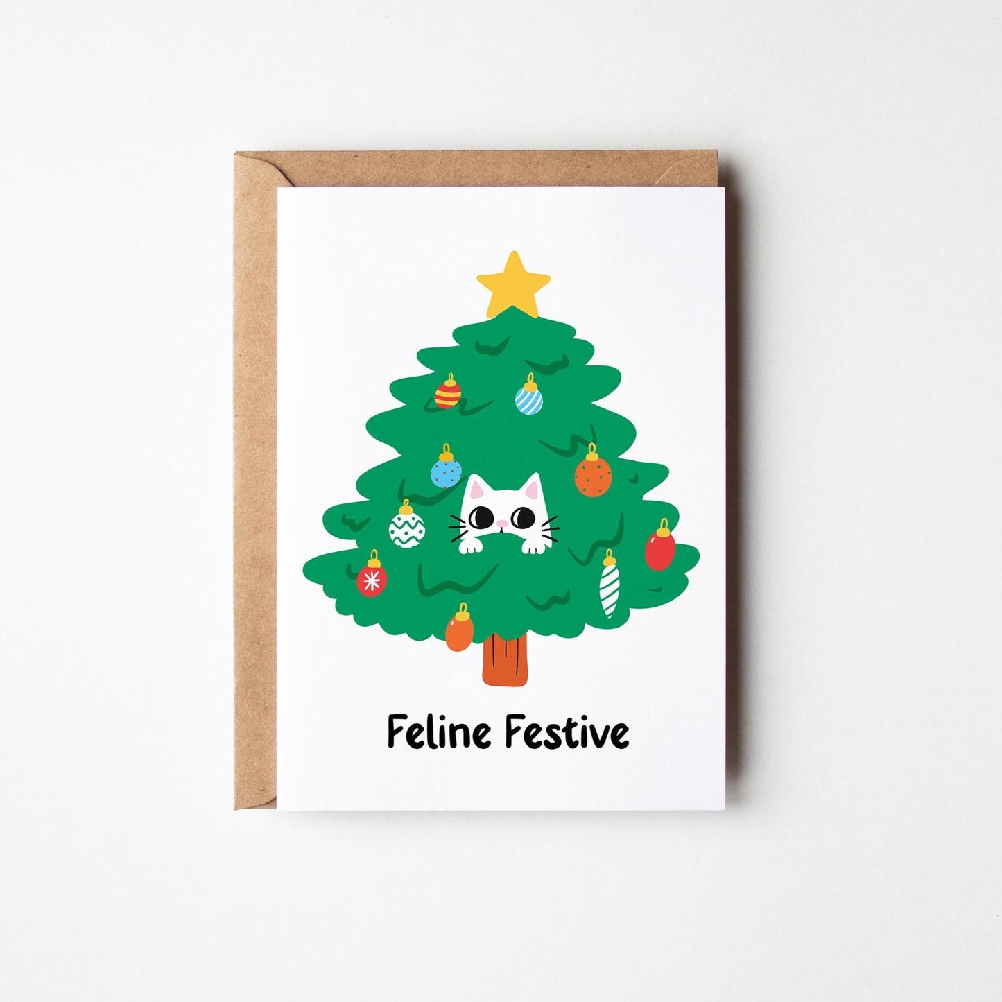 Feline Festive; Punny Cat Christmas Card - PulpKo