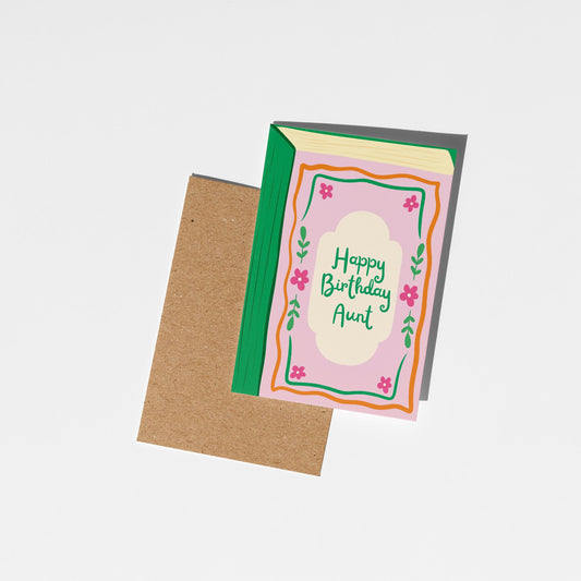 Happy Birthday Aunt, Playful Illustrated Book Greeting Card - PulpKo