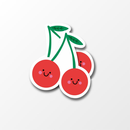 Cute Cerry Sticker; Kawaii Fruit Vinyl Sticker - PulpKo