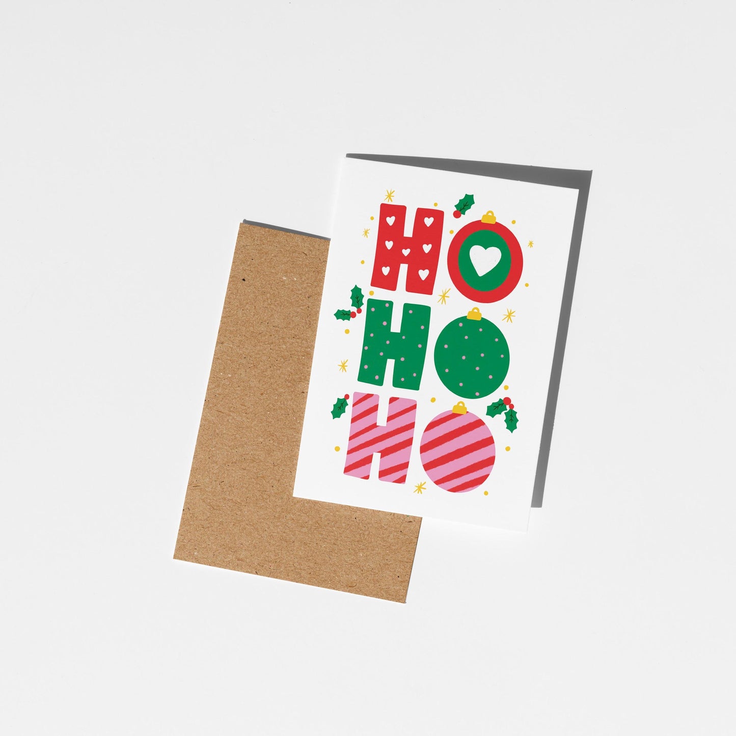 Ho Ho Ho Christmas Card – Colourful Festive Bauble Design - PulpKo