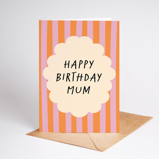 Happy Birthday Mum Card, Colourful Striped Greeting Card for He - PulpKo