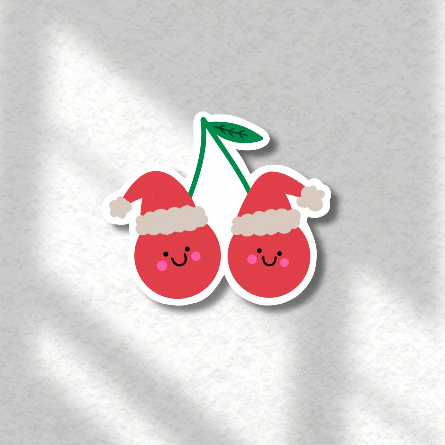 Christmas Cherry Sticker – Cute Kawaii Fruit Vinyl Sticker with Santa Hats - PulpKo