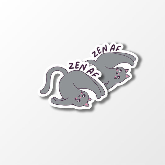 Zen AF Cat Sticker, Funny Yoga Cat Vinyl Sticker - PulpKo