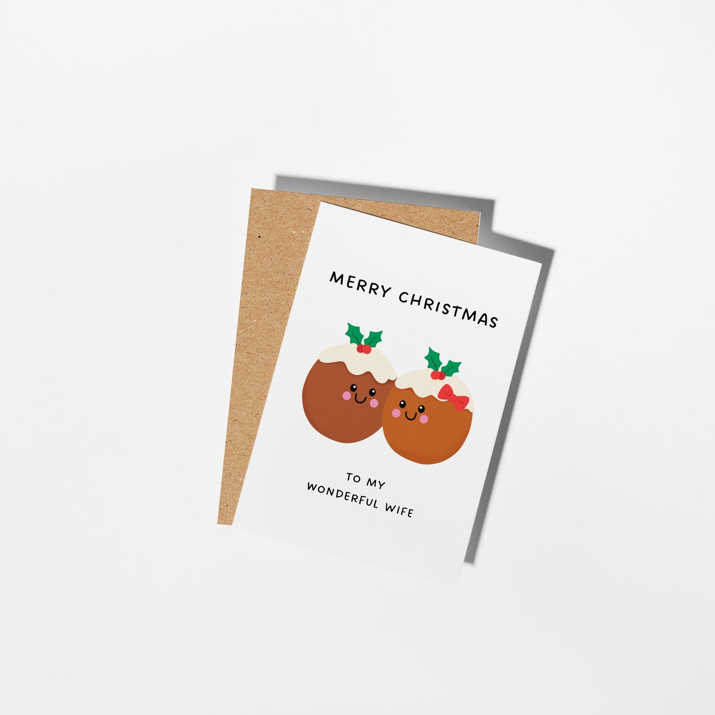 Merry Christmas Wife Card, Christmas Pudding Card for Wife - PulpKo