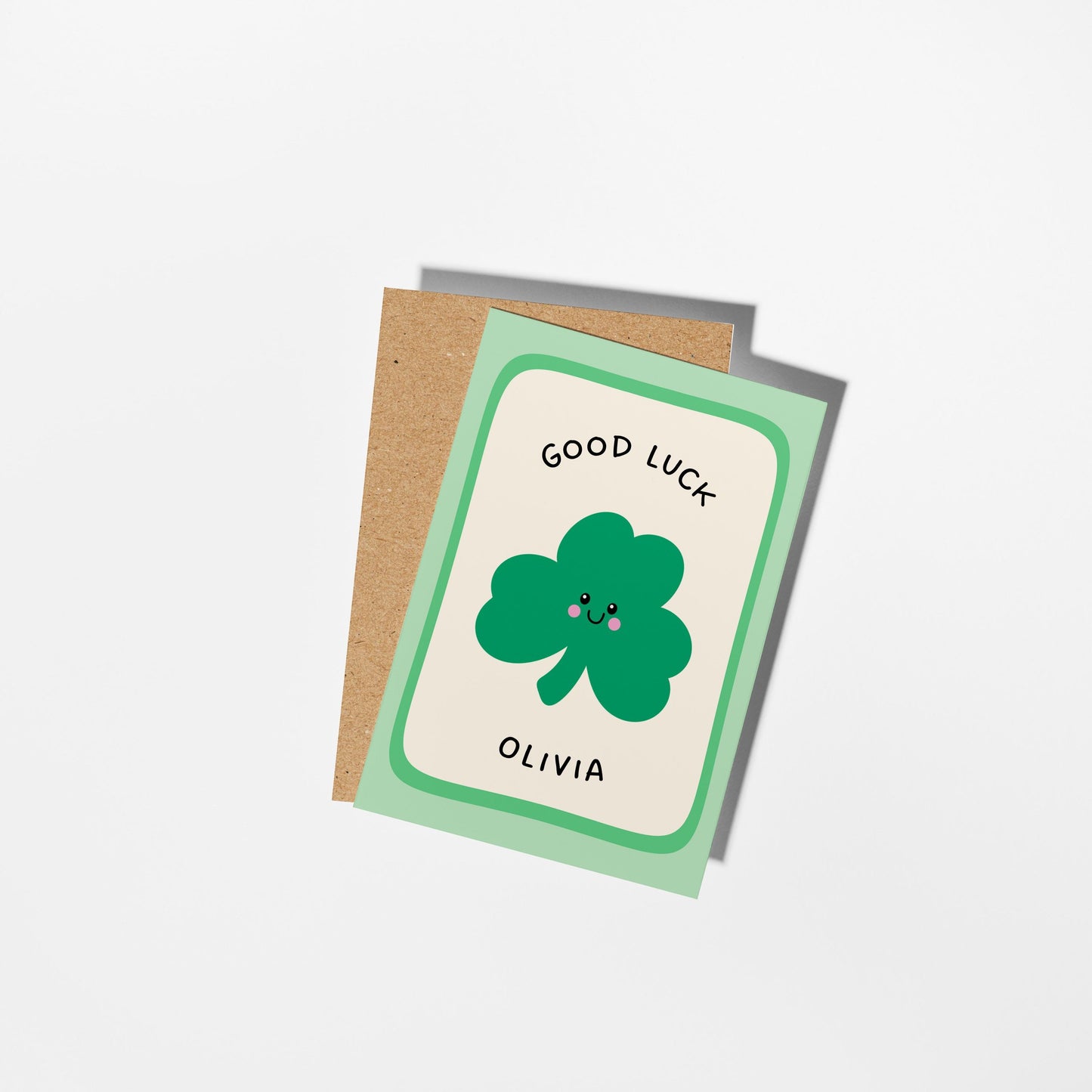 Personalised Good Luck Card, Custom Name Shamrock Design - PulpKo