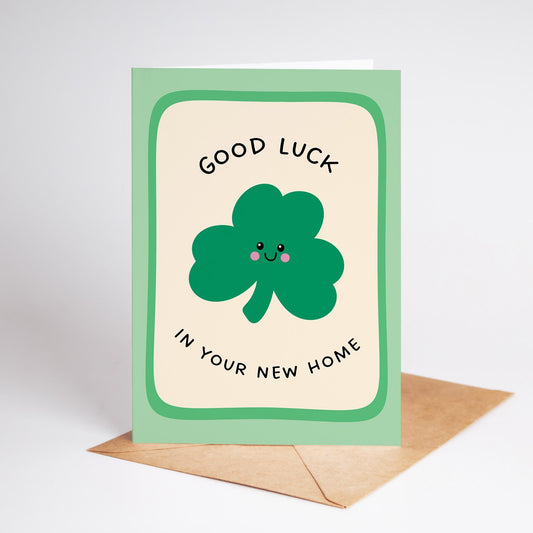 Good Luck in Your New Home Card, Shamrock New Home Card, Housewarming Card - PulpKo