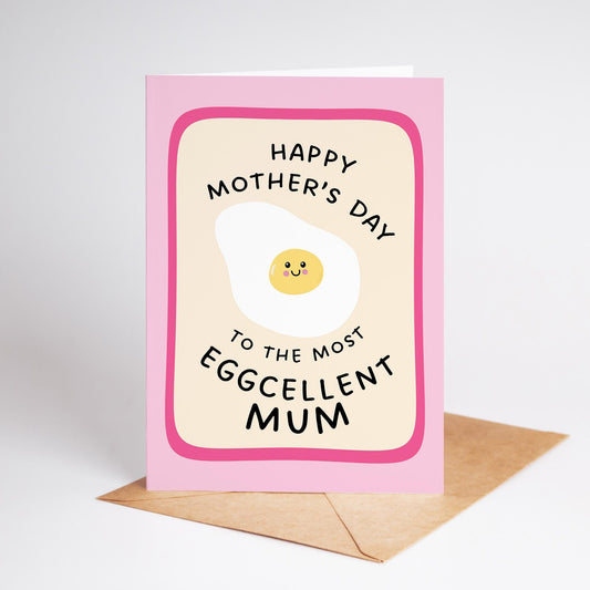 Eggcellent Mum Mother’s Day Card, Funny Egg Mother’s Day Card, Cute Card for Mum - PulpKo