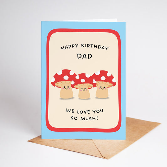 Happy Birthday Dad Card, Funny Dad Birthday Card, Cute Mushroom Card, From 3 Kids Birthday Card - PulpKo