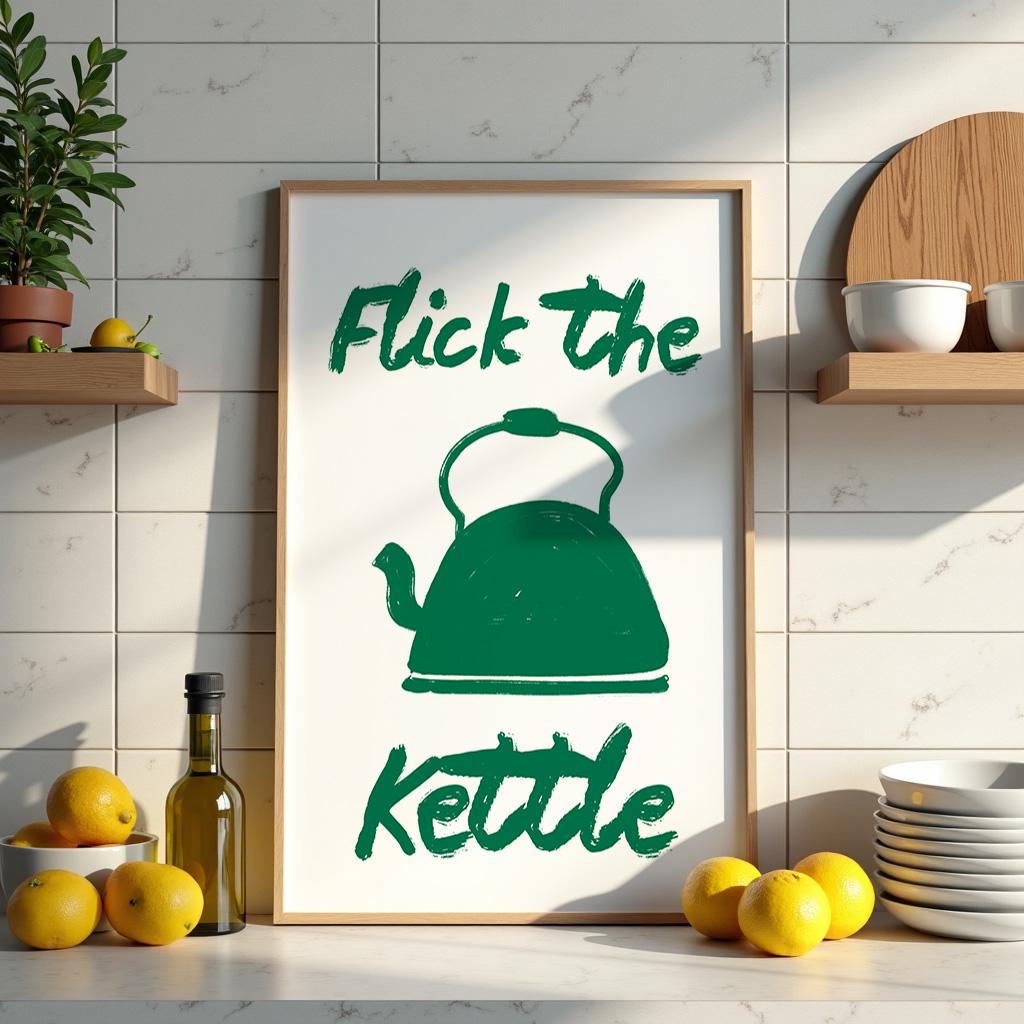 Flick The Kettle Wall Art Print, Hand Drawn Kitchen Wall Art - PulpKo
