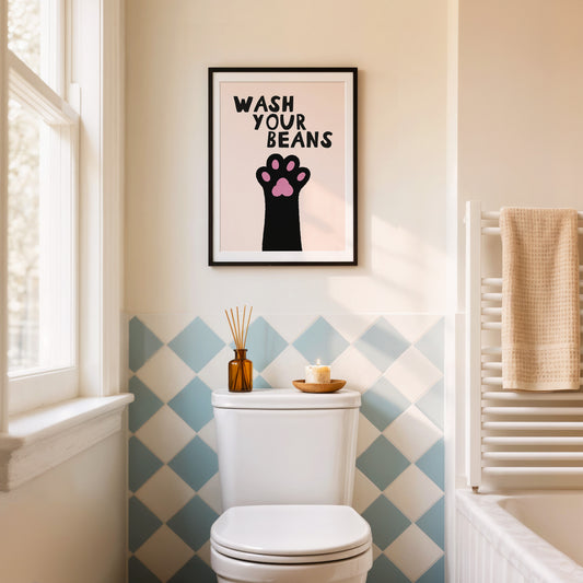 Wash Your Beans Print, Funny Bathroom Wall Art