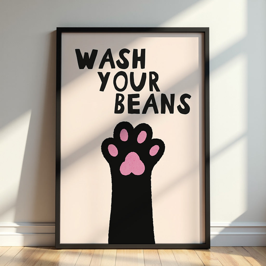Wash Your Beans Print, Funny Bathroom Wall Art