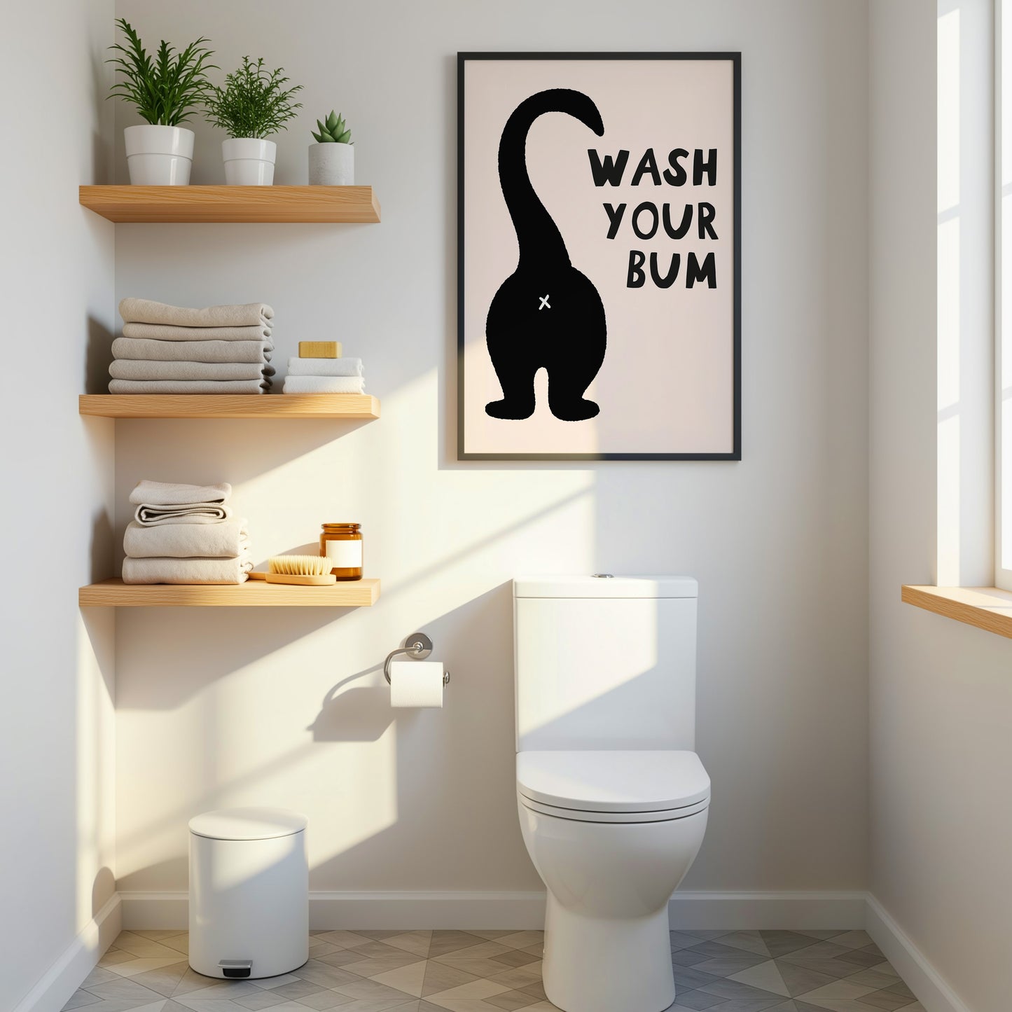 Wash Your Bum Funny Cat Bathroom Print