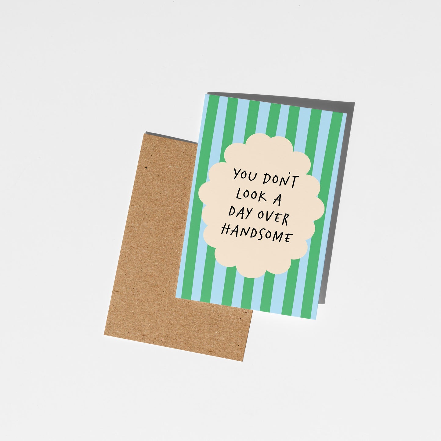 Greeting card with text and striped design on a white background
