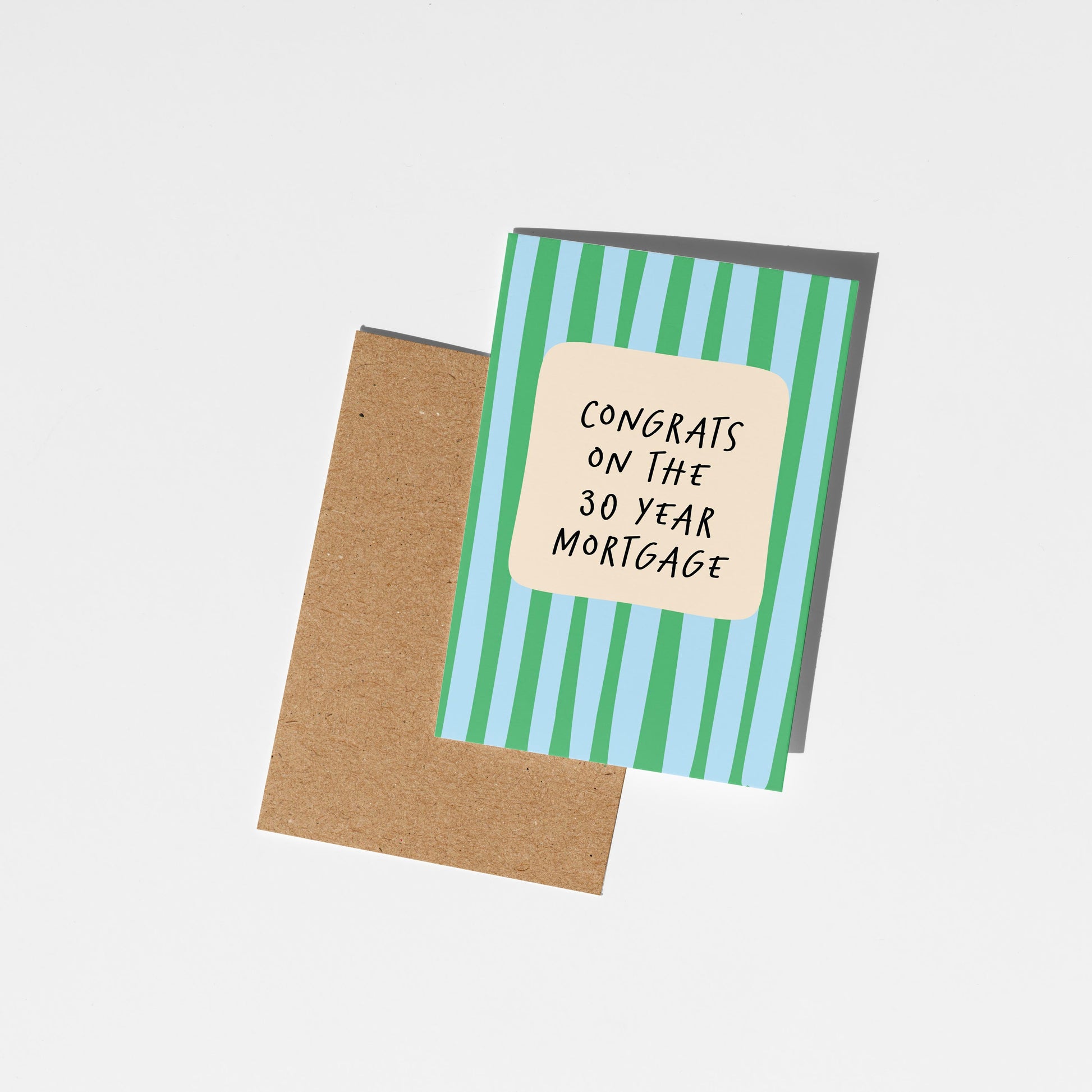 Greeting card with green stripes and a message on a white background