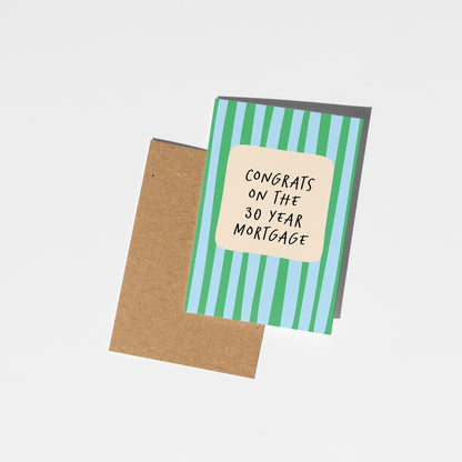 Greeting card with green stripes and a message on a white background