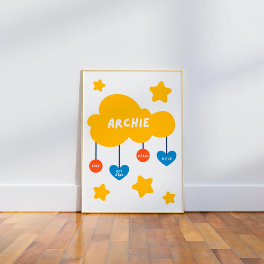 Personalised New Baby Wall Art Print, Perfect for New Baby Gift - PulpKo
