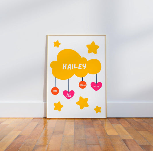 Personalised New Baby Wall Art Print, Perfect for New Baby Gift - PulpKo