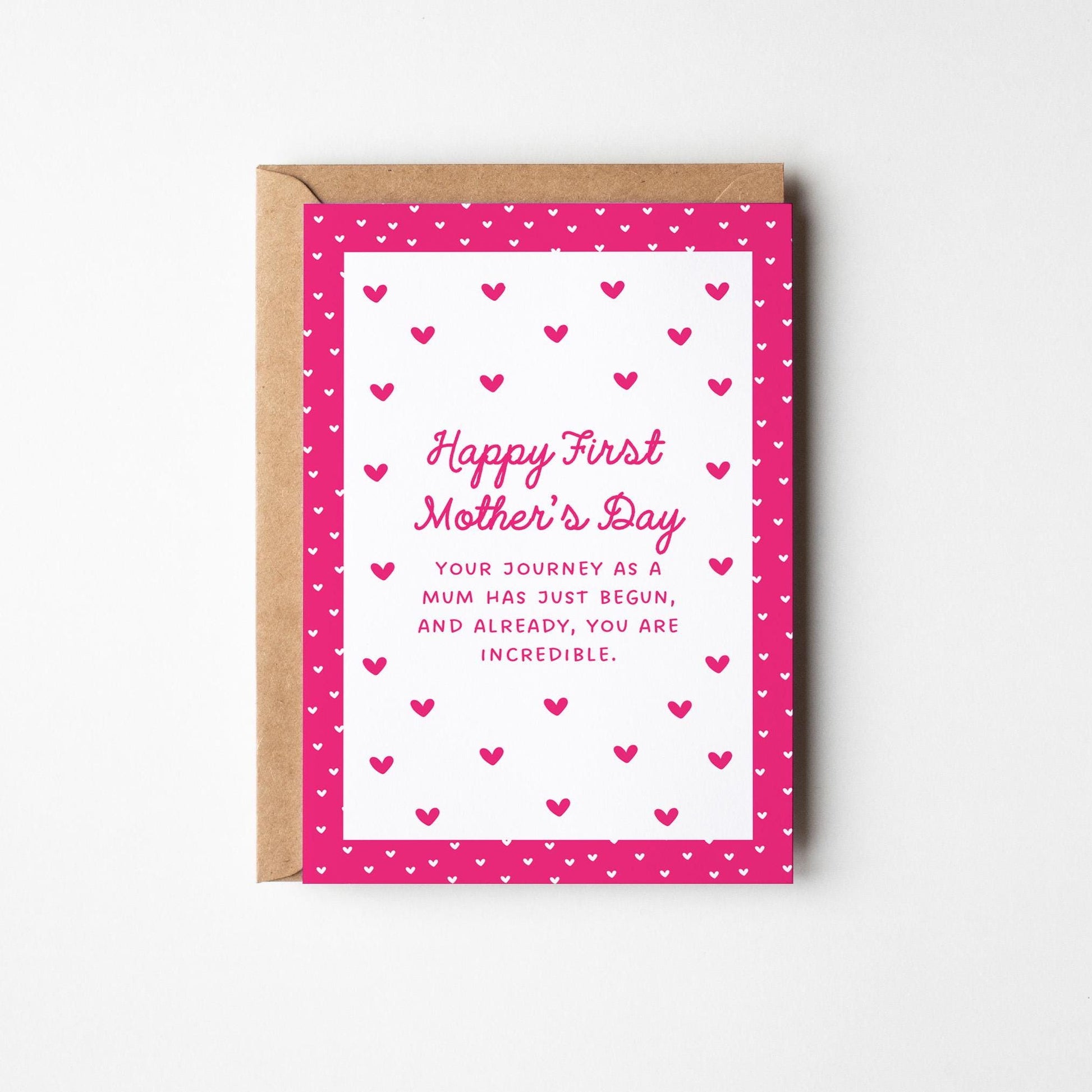 First Mother’s Day Card, New Mum Card, Happy 1st Mother’s Day, Cute Pink Mother’s Day Card for New Mum - PulpKo
