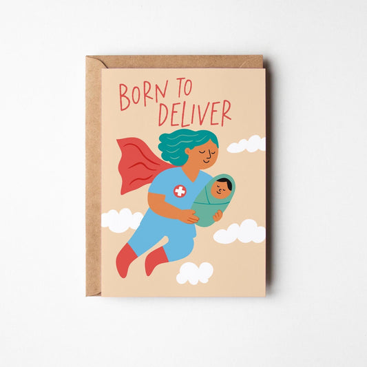 Midwife Born to Deliver, Nurse Thank You Card, Appreciation Card for Labor and Delivery Nurse - PulpKo