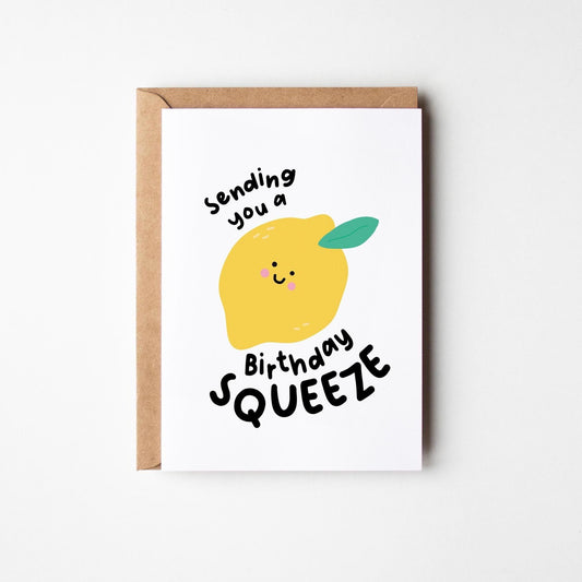 Lemon Birthday Squeeze Card – Sending You a Birthday Squeeze – Cute Card for Her, Him, Friend, Punny Fruit Card, Cute Happy Birthday - PulpKo