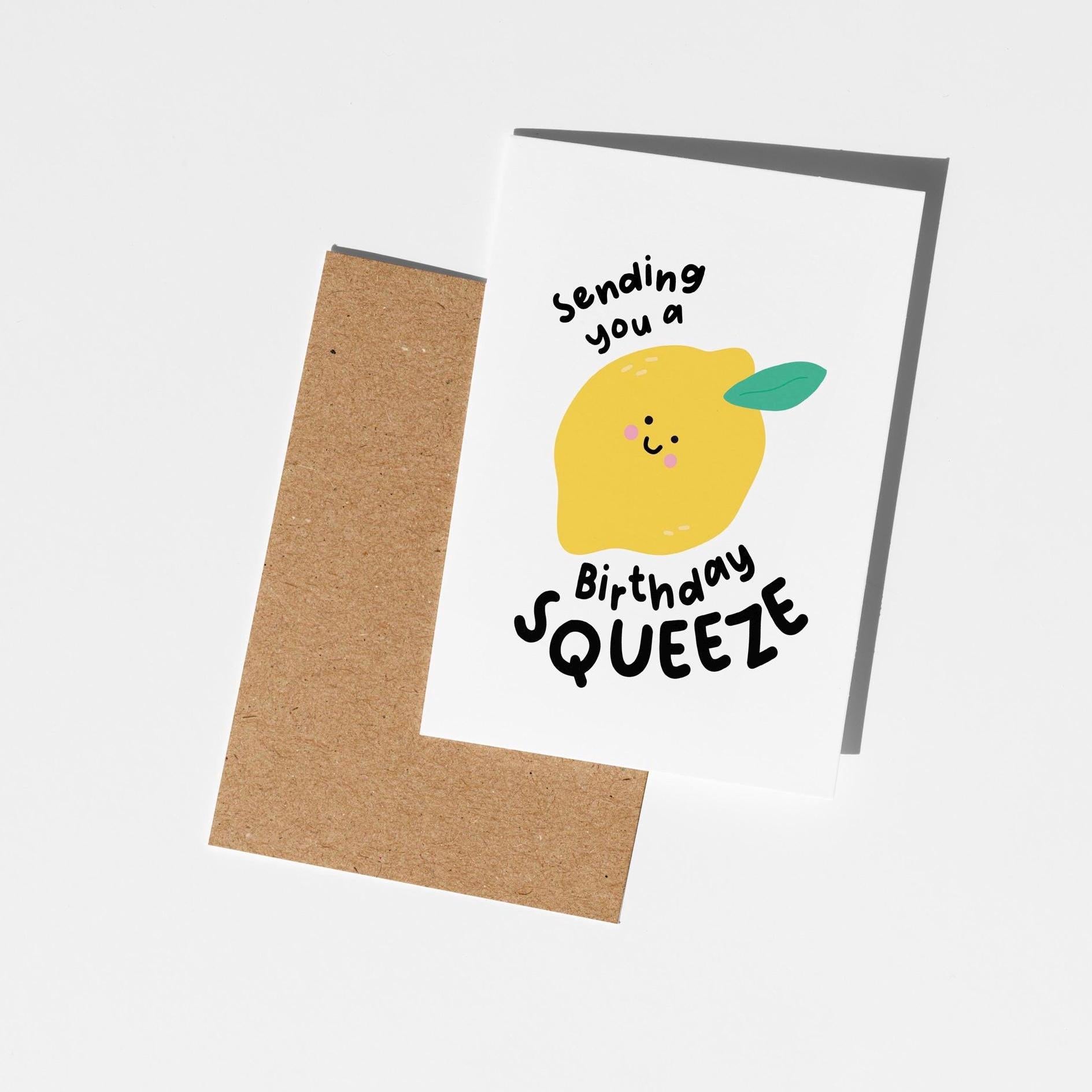 Lemon Birthday Squeeze Card – Sending You a Birthday Squeeze – Cute Card for Her, Him, Friend, Punny Fruit Card, Cute Happy Birthday - PulpKo