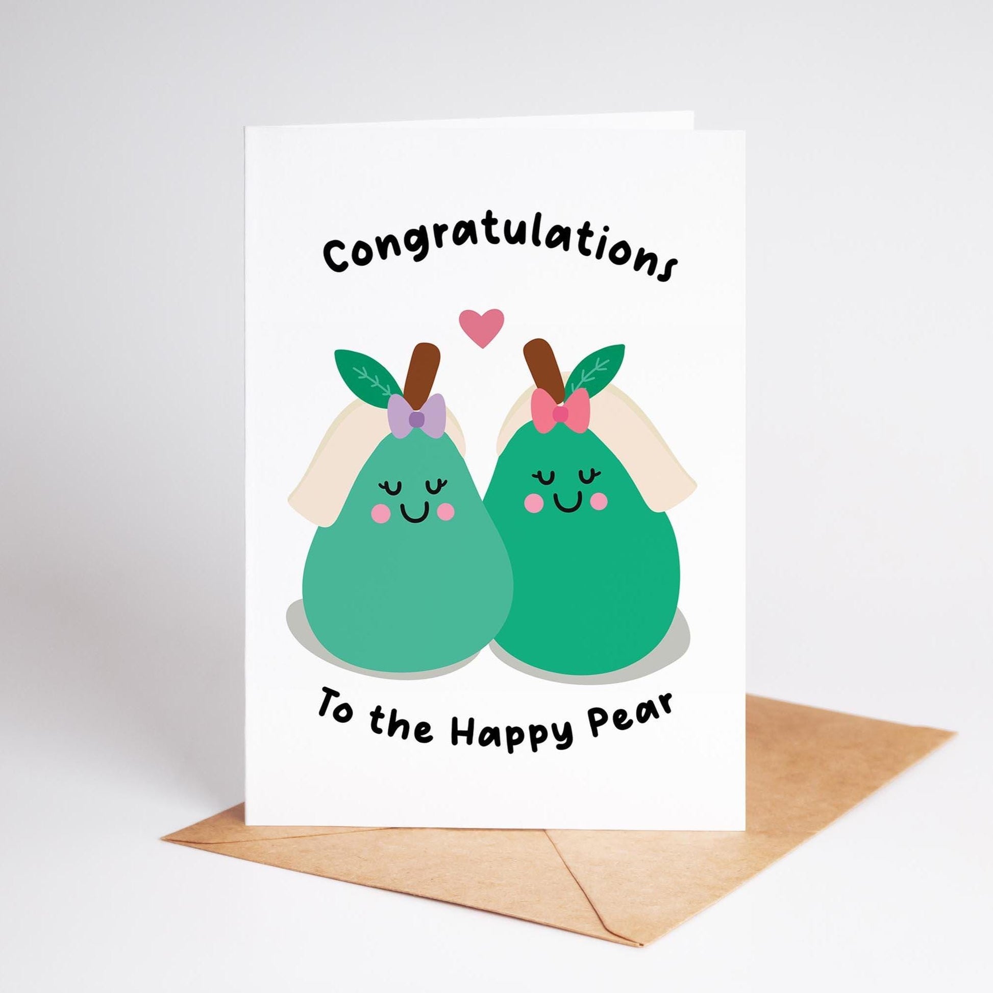 Mrs and Mrs Wedding Card, Lesbian Wedding Card, Funny Cute Wedding Pear Card, Quirky Wedding Card for Gay Couples - PulpKo