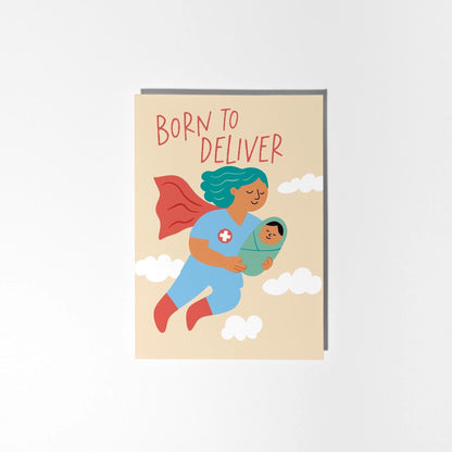 Midwife Born to Deliver, Nurse Thank You Card, Appreciation Card for Labor and Delivery Nurse - PulpKo
