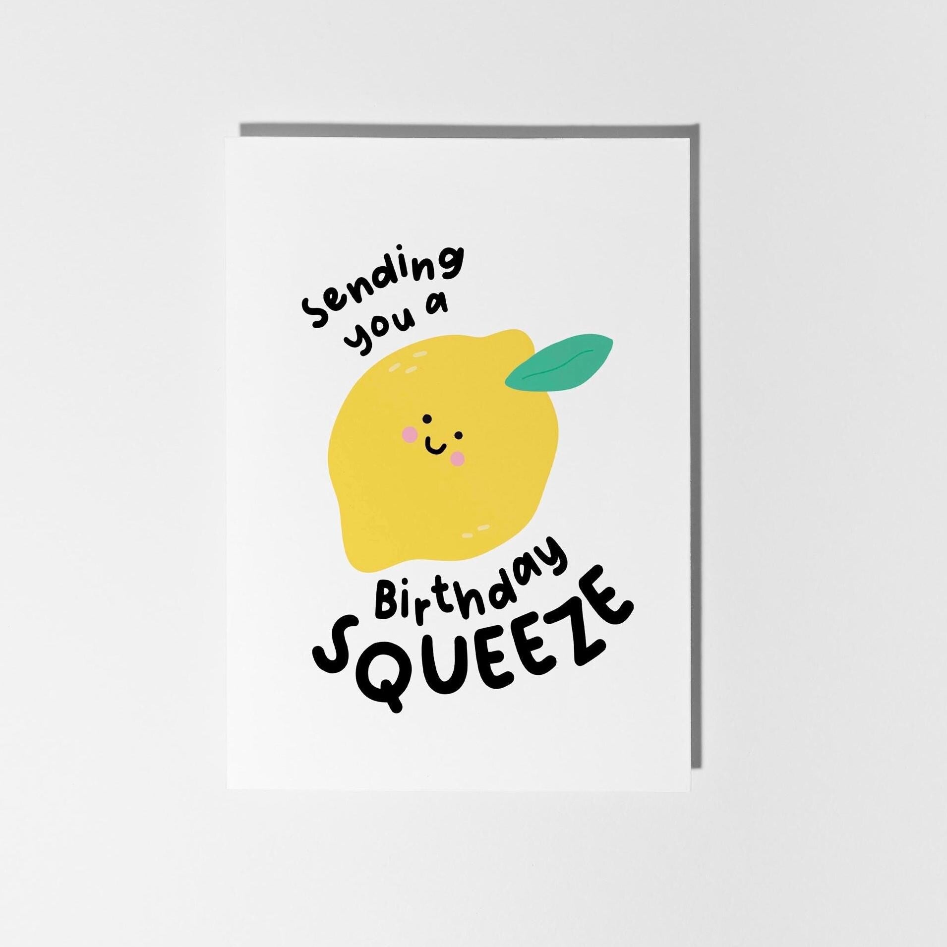 Lemon Birthday Squeeze Card – Sending You a Birthday Squeeze – Cute Card for Her, Him, Friend, Punny Fruit Card, Cute Happy Birthday - PulpKo
