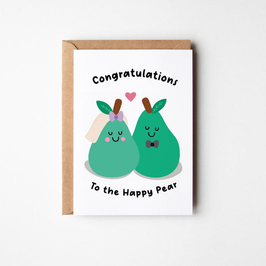 Cute Wedding Pear Card, Wedding Congratulations Card, To the Happy Pear, Quirky Wedding Card for Couples - PulpKo