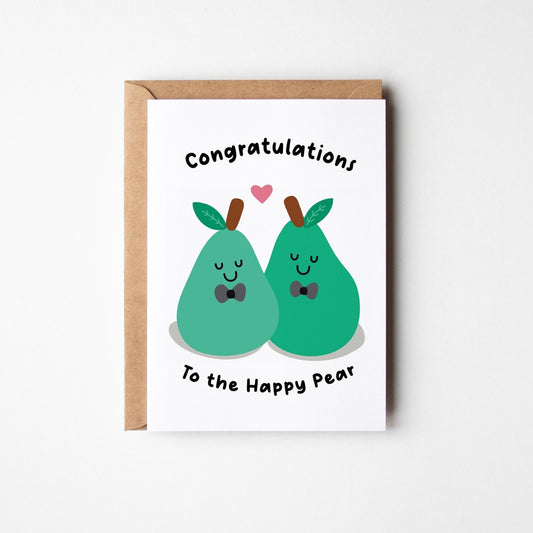 Mr and Mr Wedding Card, Gay Wedding Card, Funny Cute Wedding Pear Card, Quirky Wedding Card for Gay Couples - PulpKo