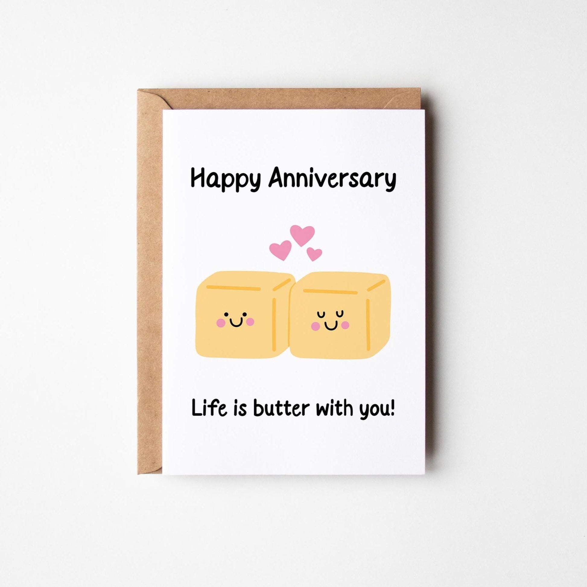 Life is Butter With You – Funny Anniversary Card, Cute Food Pun, for Partner or Spouse - PulpKo