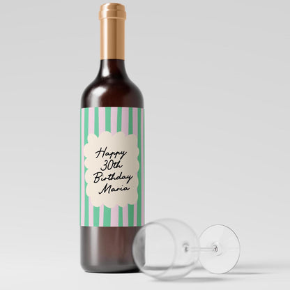 Personalised Happy Birthday Wine Label Gift, Any Age Personalized Bottle Sticker, Pink & Green - PulpKo