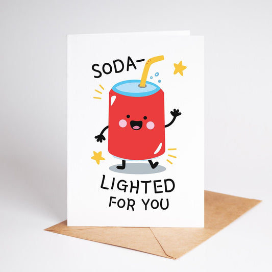 Funny Congratulations Card, Soda-lighted for You, Cute Pun for New Job or Exam - PulpKo